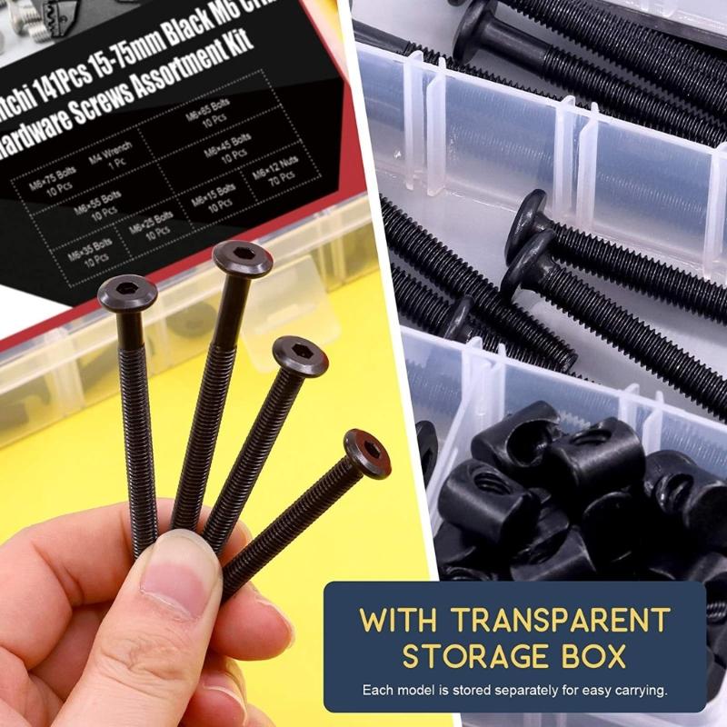 141pcs Practical Baby Bed Hardware Replacement Set With Multiple Size M6 Screws and Nut for Easy Installation Designs