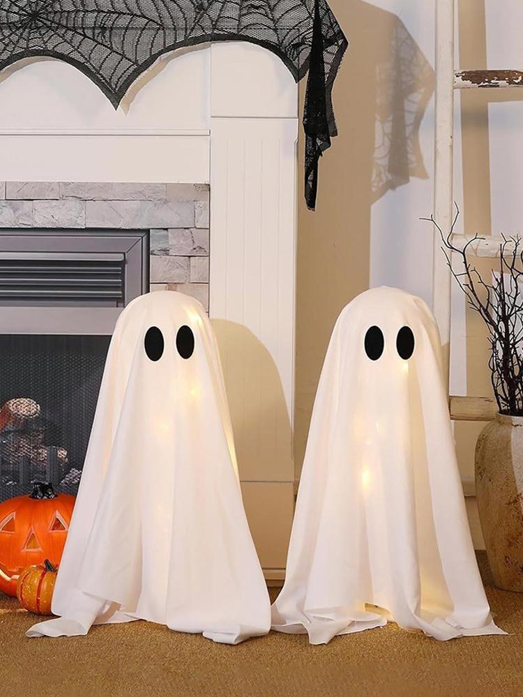 2 Packs Halloween Decoration Ghost Decor with String Lights Battery Operated for Indoor Party Home Table Room Fireplace Decor