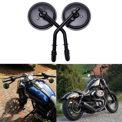 8mm Black Motorcycle Mirror Short Stem 3"Round Rearview Mirror For Harley Dyna Bobber Chopper Old School 1982-2018