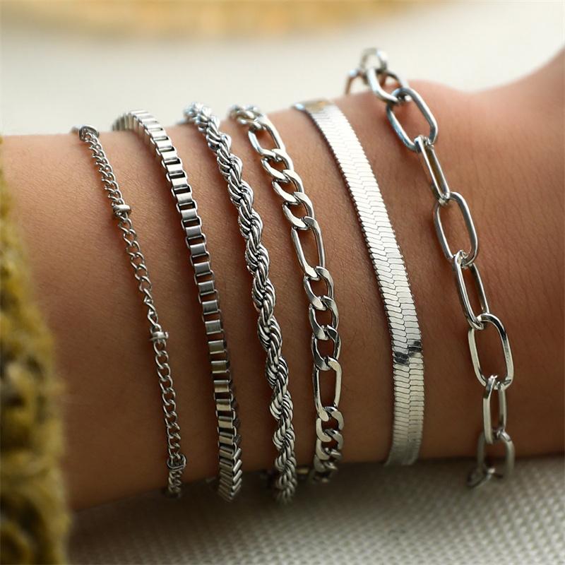 5Pcs/Set New  Color Multilayer Interlocking Chain Bracelet Retro Bangle For Women Fine Fashion Jewelry Wedding Party Gifts