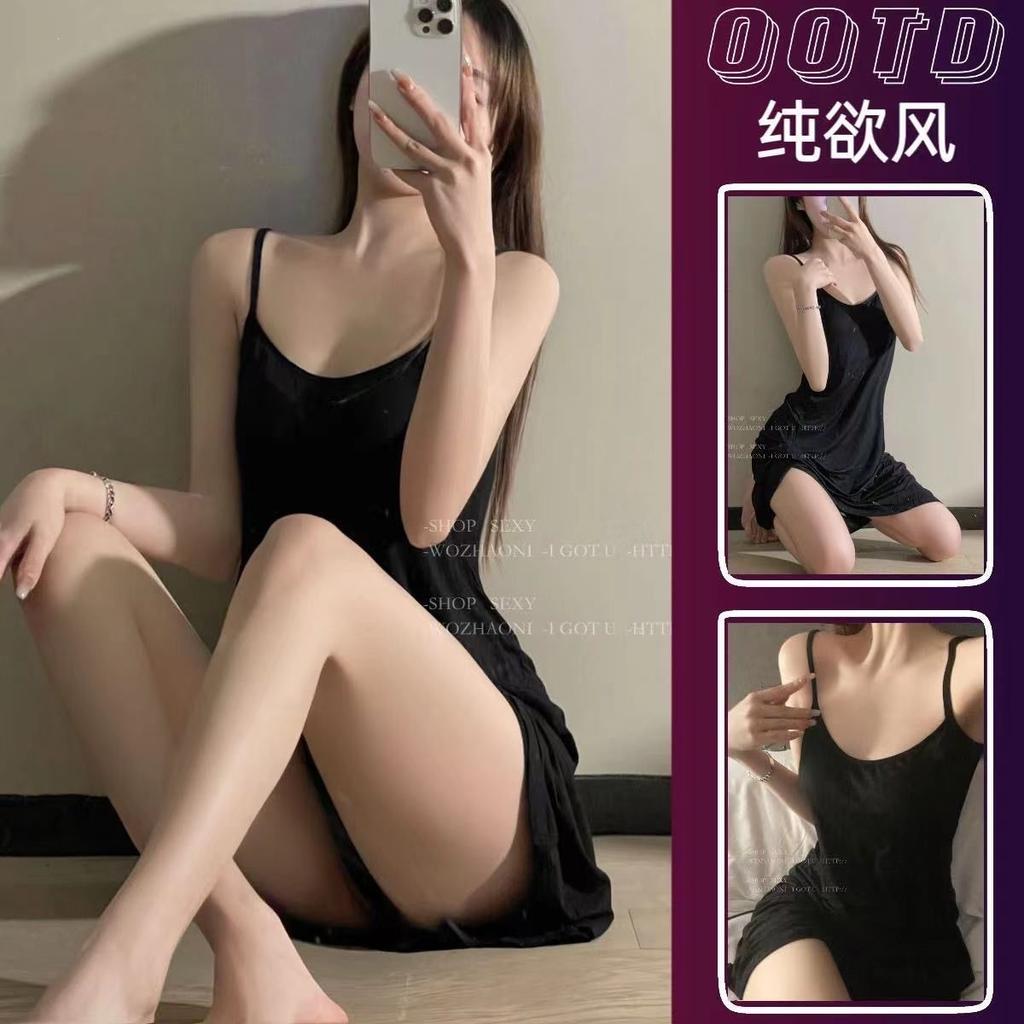 Suspender pajamas women's sexy thin summer gray beauty back with chest pad short skirt pure desire pajamas modal cotton