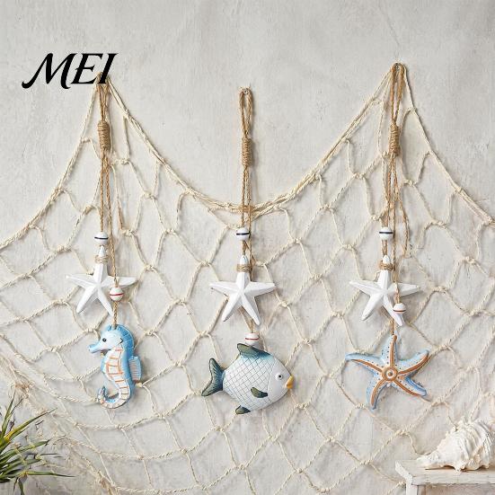 Wooden Nursery Decor Starfish Hanging Decoration, Nautical Coastal Wall Ornament, Ocean Style Room Ornaments Theme Art for Home Beach Lake House