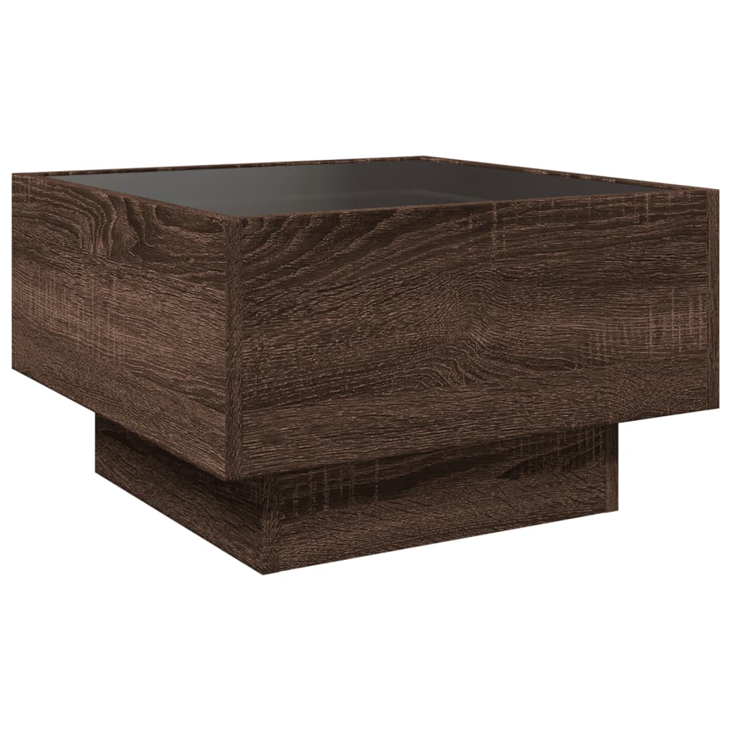 LED Coffee Table Brown Oak Effect 50 x 50 x 30 cm Engineered Wood