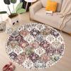 Moroccan Vintage Round Area Rug Bohemian Floral Circular Floor Carpet Retro Geometric Welcome Mat for Living Room Decor