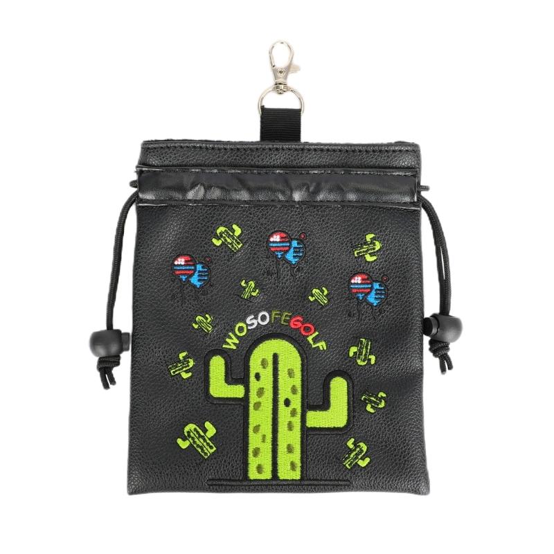 

Golf Tees Bag Golf Tees Pouch Bag with Clip Drawstring Golf Bag Golf Tees Storage Bag PU Leather Golf Valuables Bag чорний