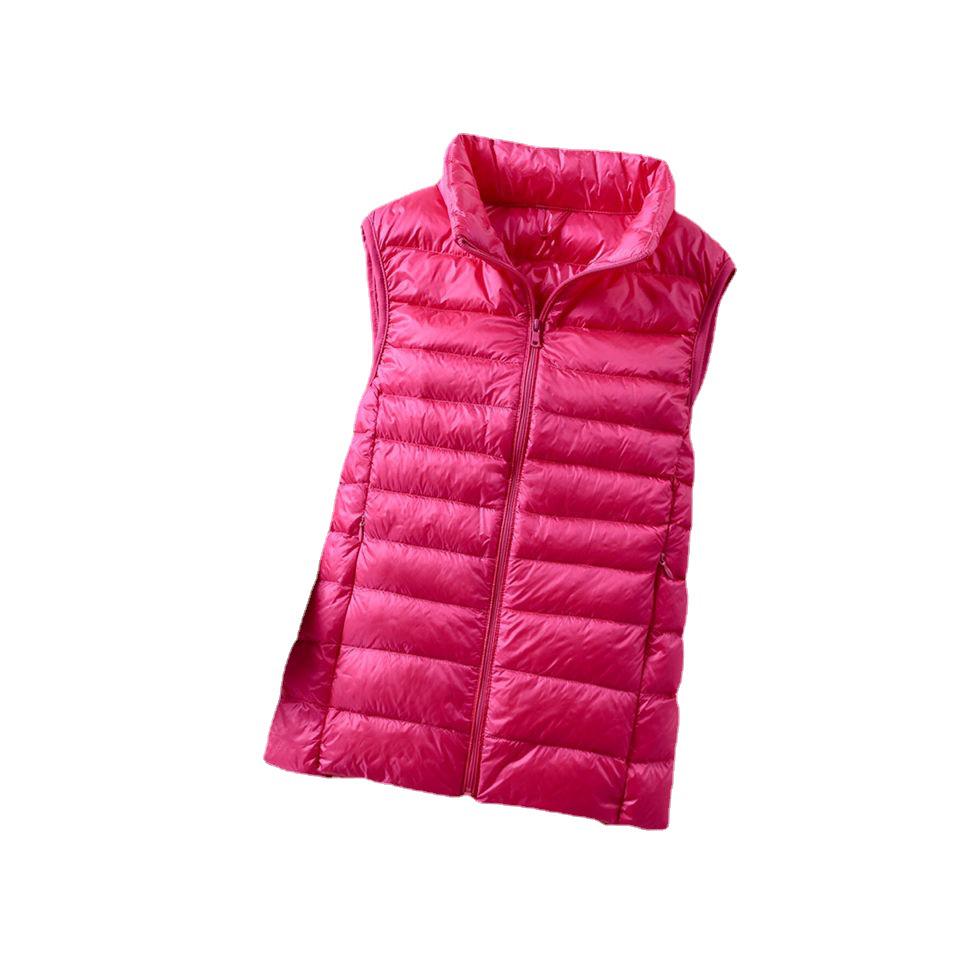 Women's Lightweight Down Vest, Korean Style, Stand-Up Collar, Slim-Fit, Sleeveless Jacket for Autumn and Winter.