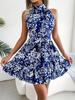 Rochie Imprimată Plisată cu Gât Rotund, Rochie cu Volan la Genunchi, Fără Mâneci, Rochii Largi, Rochie Casual pentru Femei