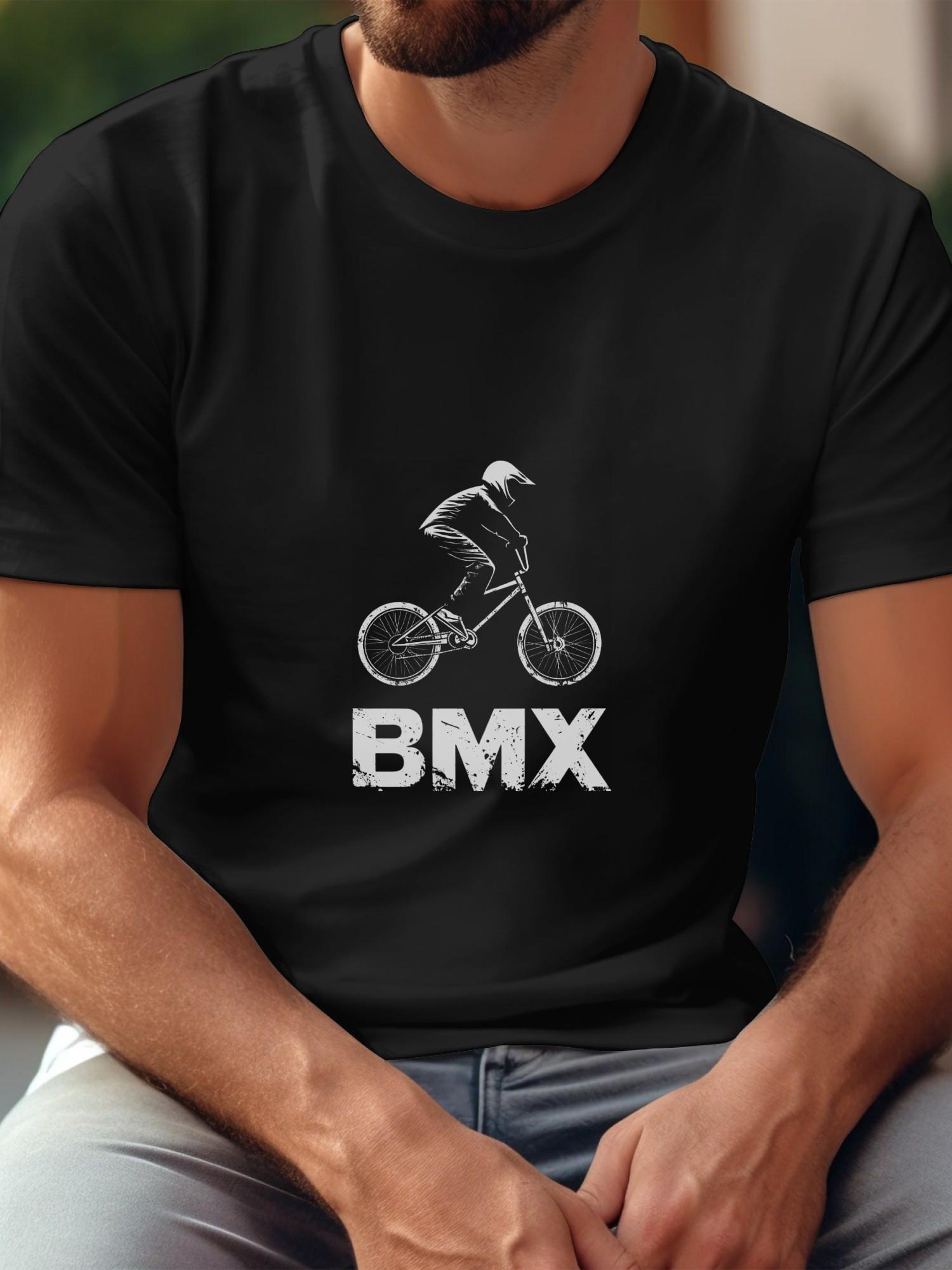 BMX Graphic T-shirt - 180g Cotton Crew Neck Short Sleeve Tee with White Outline Silhouette & Bold BMX Text XXXXL