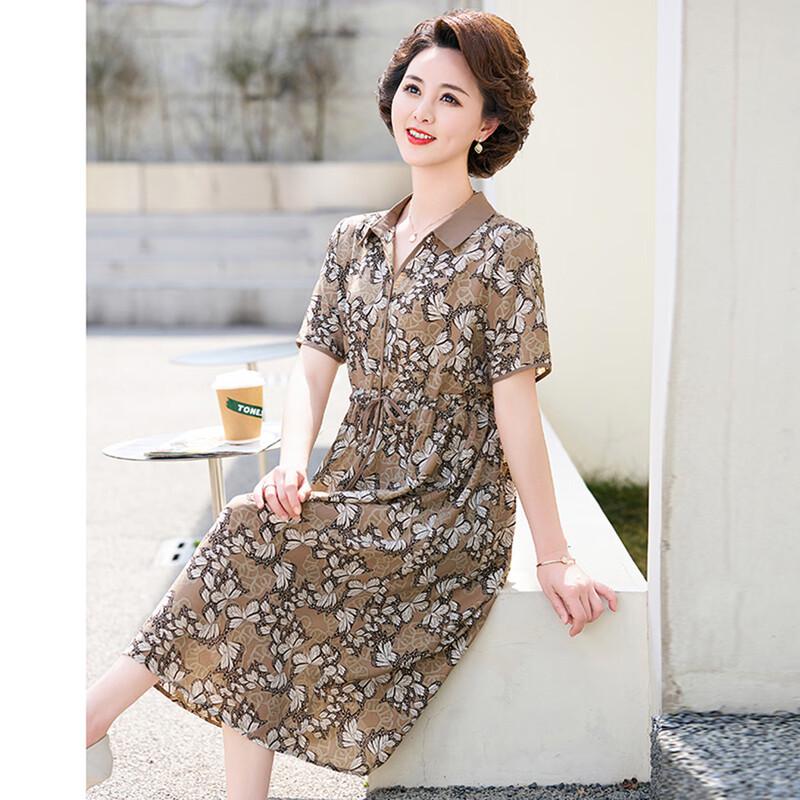 WoXue Elegant Chiffon Shirt Dress for Middle-Aged Women
