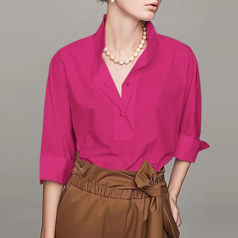 

VONDA Женская модная однотонная рубашка со средним рукавом и пуговицами XL розовый