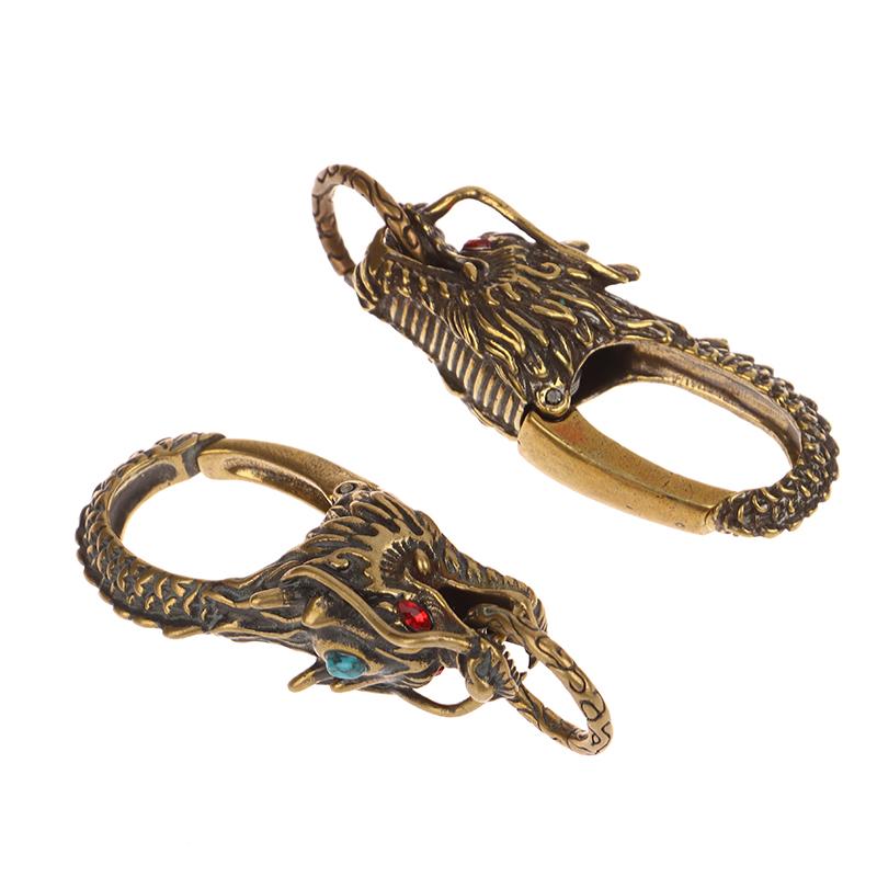 Pure Brass Red Eyes Dragon Head Keyrings Zodiac Dragon Keychain Vintage Muži Přezka v pase Přívěsek na klíče od auta Přívěsek na klíče Dárky Řemesla