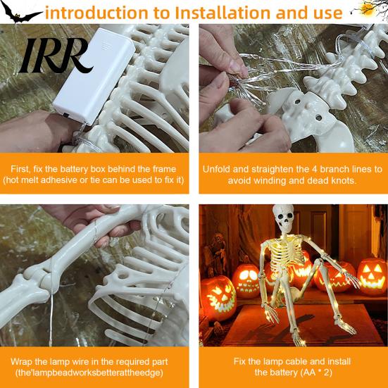 Creepy Window Display Decor 36 Inches LED Light Up Halloween Skeleton, 3FT Life Size Full Body Cemetery Themed Landscaping Posable Plastic Human Bones