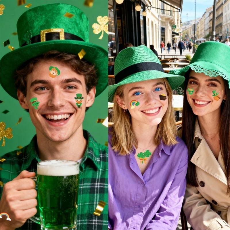 Pack of 10 Patrick' s Day Shamrock Tattooed Perfect for Sensitive Skin Easy Apply Waterproof Sticker for Celebration