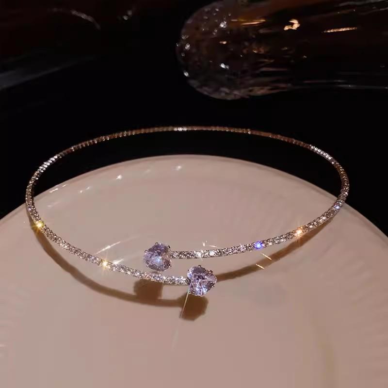 Super flash zircon love collarbone chain women s light luxury design sense full diamond choker open collar versatile necklace
