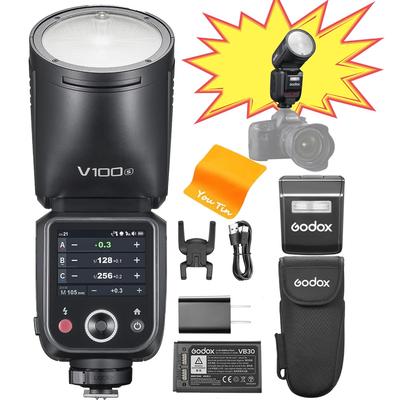 Autorizovaný Godox TTL Blesk pro Fotoaparát 100Ws Kulatá Hlava Blesku OLED Displej a HSS Godox V100S Sony [GODOX Prodejce] V100-S (pro Sony), V1Pro-S Upgrade, (s
