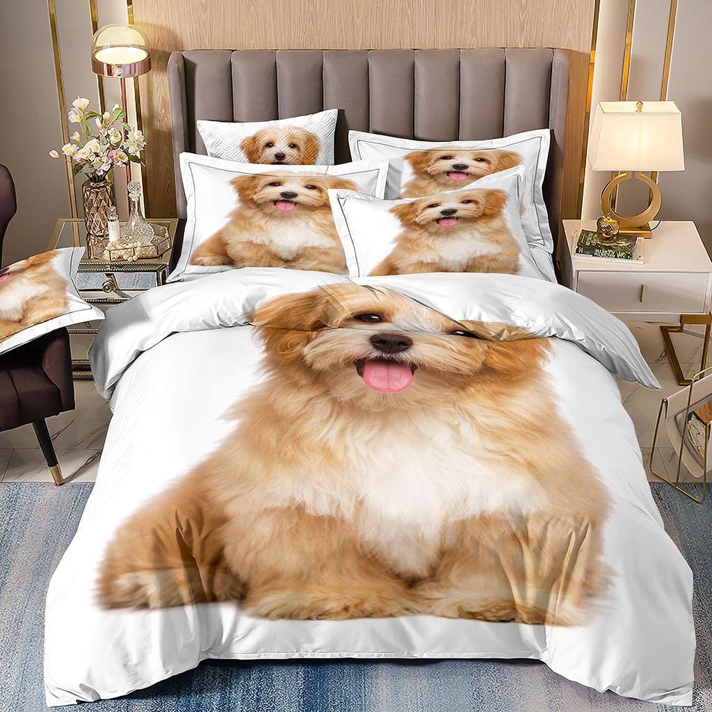 3D-gedruckte Bettwäsche Schäferhund Bettbezug Haustierhund Dreiteilige Heimtextilien