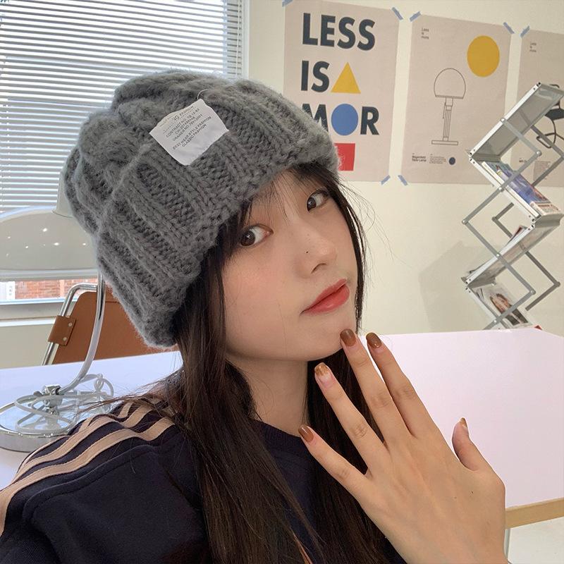 Herbst/Winter 2024 Einfarbig Studenten Männlich/Weiblich Können Frittierte Teigstränge Kombinieren Strick Warme Pile-Mütze Wollmütze