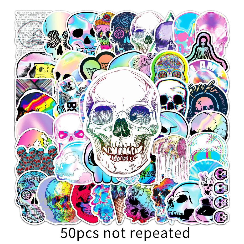 10/50PCS Mixed VSCO Holographic Laser Skull Stickers Graffiti Kids Toy Skateboard Car Motorcycle Bicycle Sticker Decals