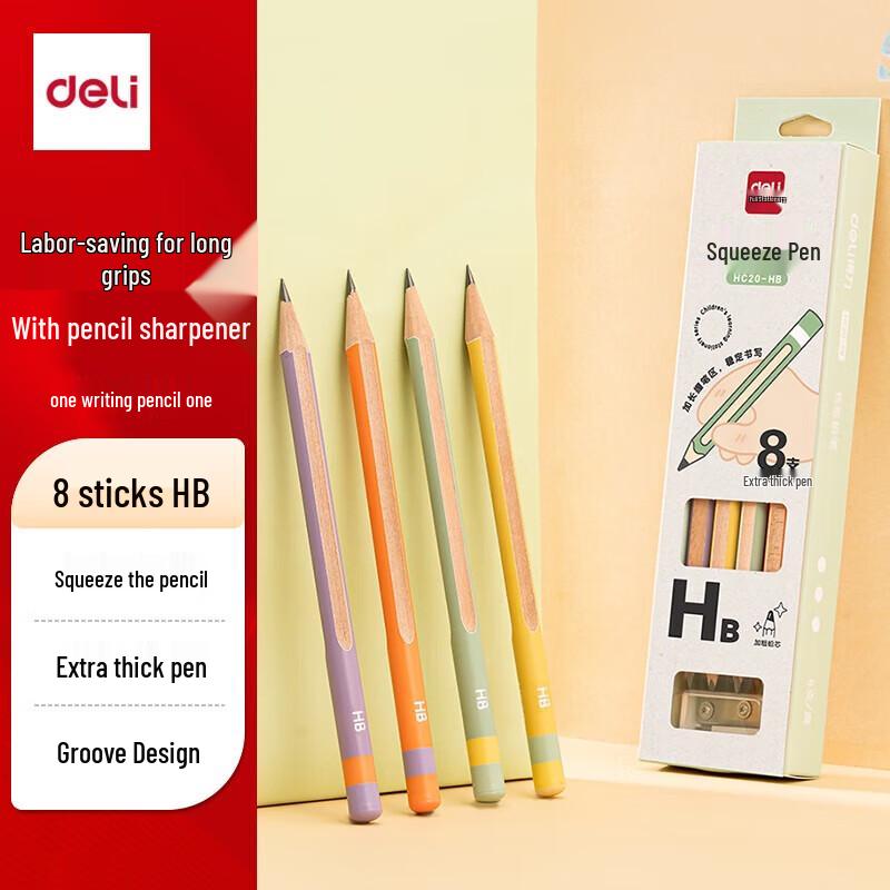 Deli HB Extra Thick Pencils with Sharpener, 8-Pack