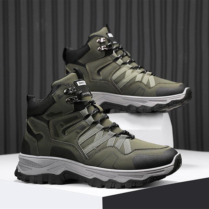 Autumn and Winter Tire Sole Wear-resistant Hiking Shoes Leather Surface Waterproof High-top Hiking Off-road Climbing Shoes