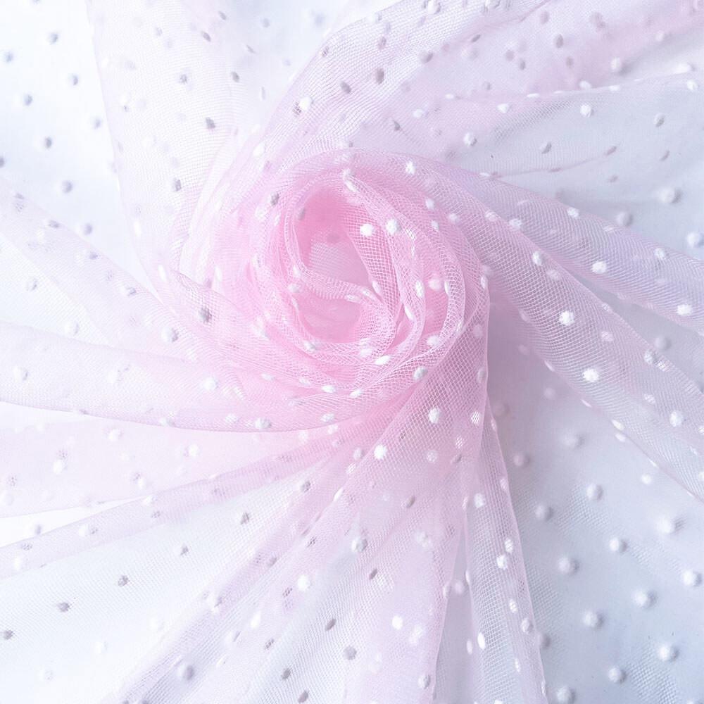 Flocked Polka Dot Tulle Fabric White & Khaki Polyester Stretch 155cm Width for Puff Skirt Clothes Sewing DIY Wedding Decoration