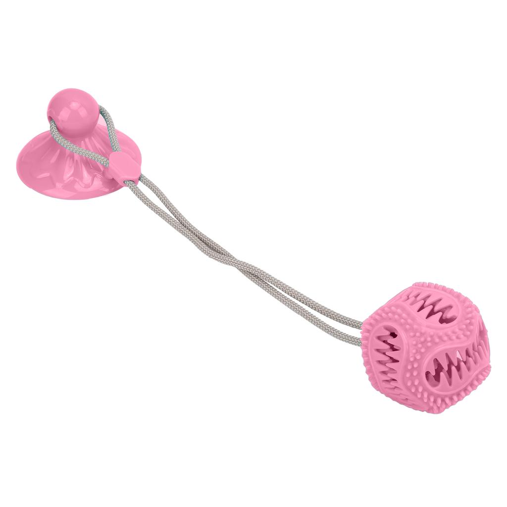 Suction Cup Dog Chewing Toy Molar Spherical Leaker Sucker Bell Dog Rope Ball Toy for DogsPink