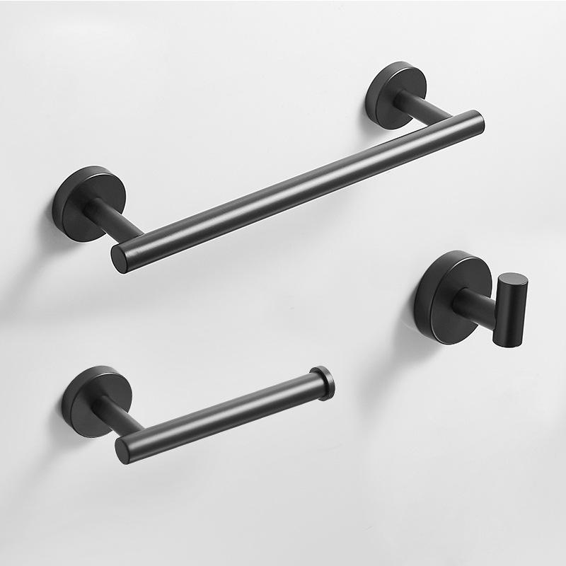 304 Stainless Steel Black Towel Rack 3-Piece Set Bathroom Towel Ring Tissue Hook Single Coat Hook