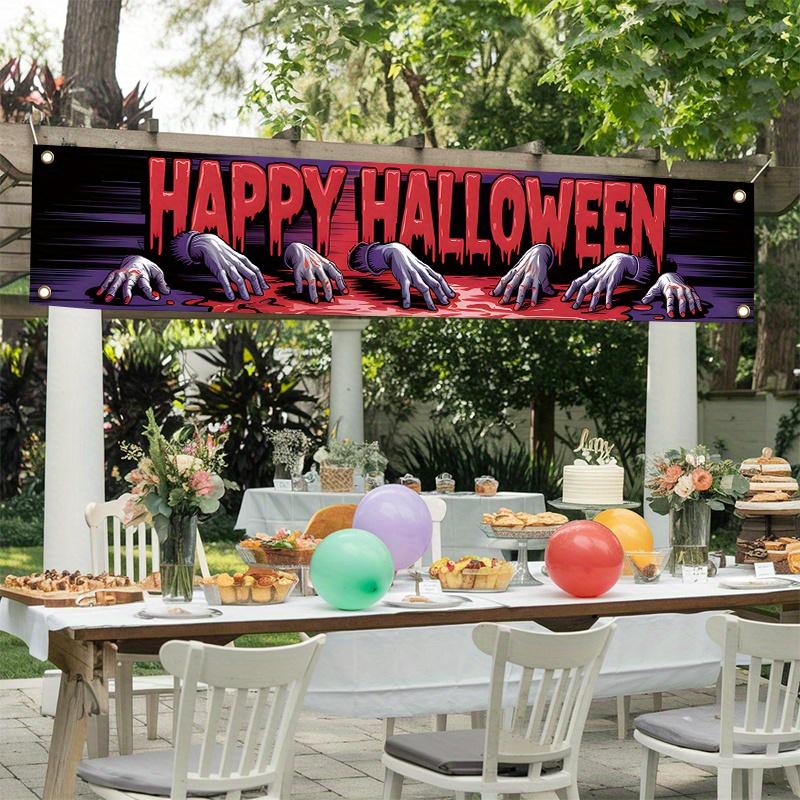 Haunted House Spooky Halloween Banner 17x78in, Polyester Outdoor Party Decor Garden Fence