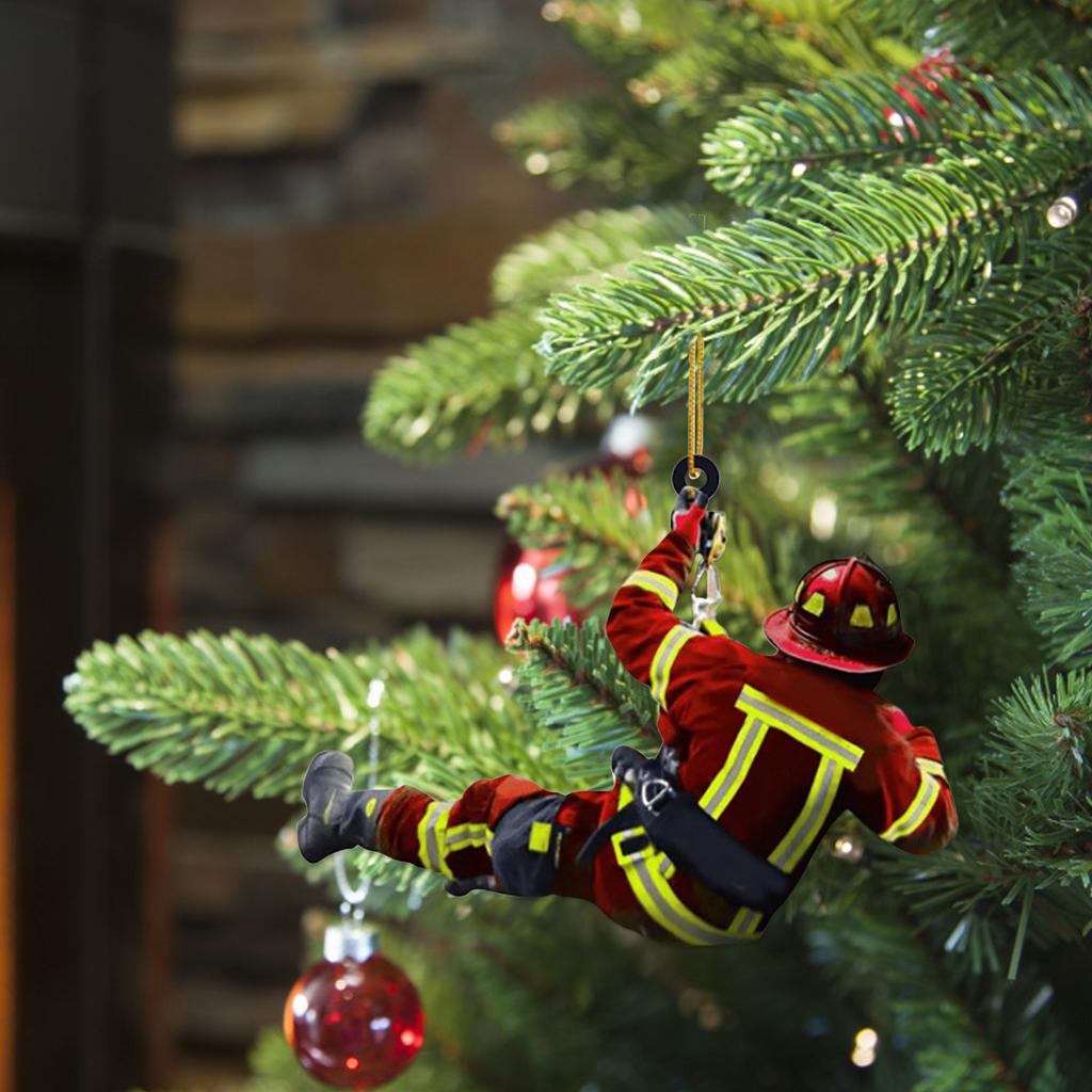 Christmas Firefighters Double sided Acrylic Car Pendant Fireman Xmas Tree Hanging Decoration Fireman Noel Ornaments Navidad