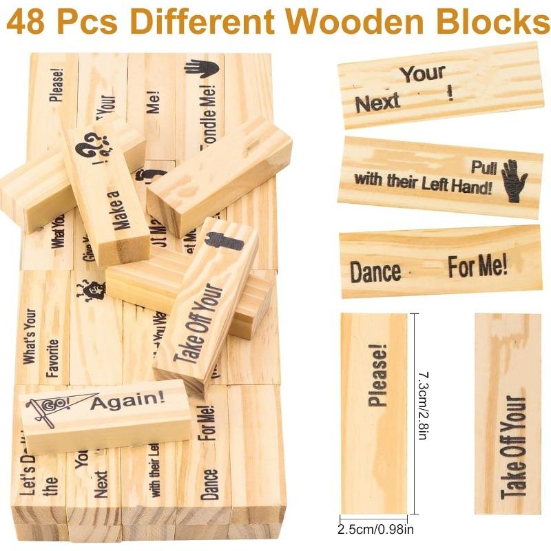 Jeu de couple pour adultes, 48 pièces Jeu de tour de luxure en bois rose pour idées de soirée coquine et cadeaux de couple amusants pour elle, cadeau de jeux d'empilage unique
