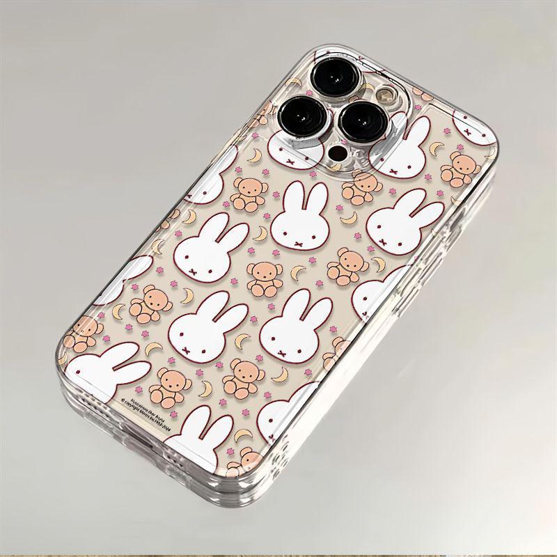 Miffy Rabbit & Bear Transparent Cartoon Case for Apple XS/13Pro/14/15/16/17 Pro Max