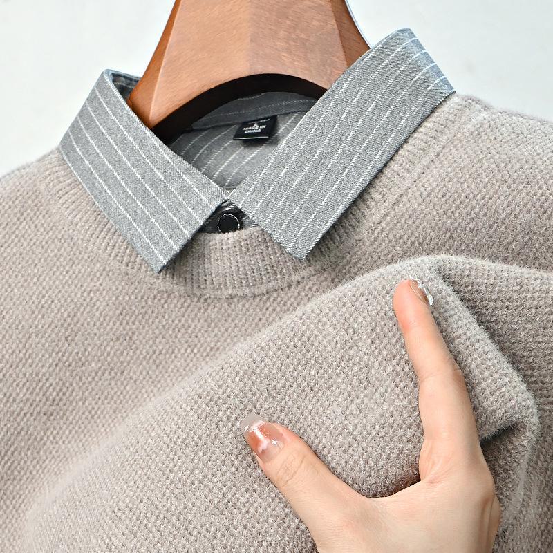 Paisong Herren Chenille Pullover: Samt Lagenlook, Herbst/Winter Dickstrick für Mittelalte.