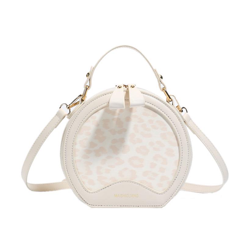 

2025 Леопардовий принт Одноплечова Сумка-кросбоді: Жіноча ретро кругла сумка в стилі селебріті вершковий/білий