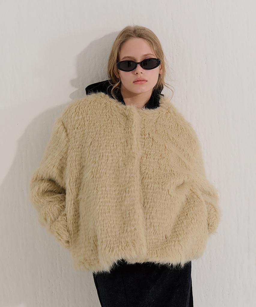 Camino Oversized Fur Jacket Beige