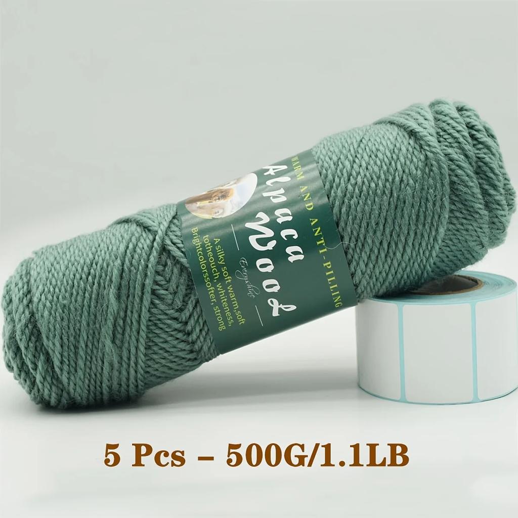 5er-Pack Alpakawolle Garn, Weiche & Warme Mischung zum Stricken von Pullovern, Schals, Mützen - Jeweils 0,5 kg, Mehrfarbige Auswahl