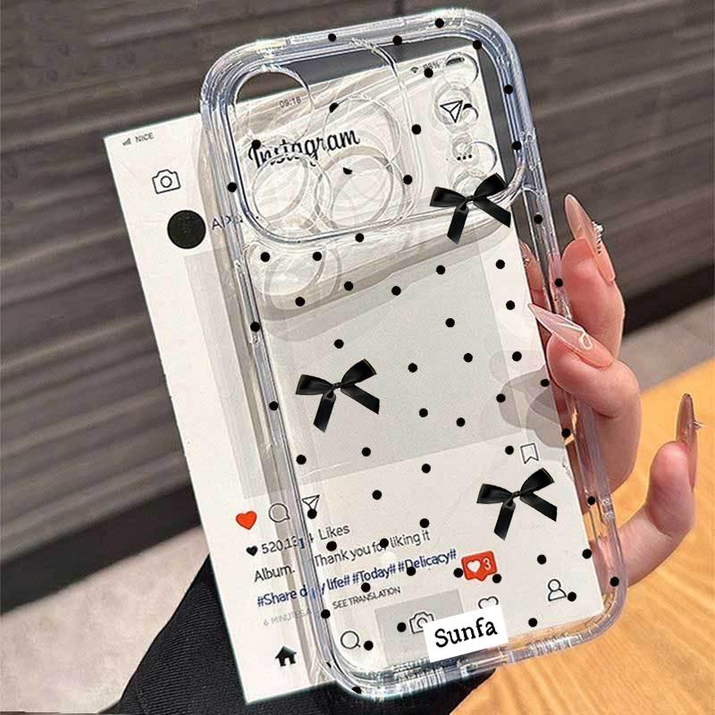 Phone Case For iPhone 17 Air 16 15 14 Plus 13 12 11 Pro Max XR X XS 13 12 Mini 16E Cute Red Polka Dot Bow Soft Transparent Cover