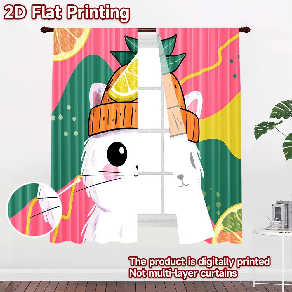 2D flat printing 2pcs Curtains Cute Cat Orange Slice Digital Printed Polyester Drapes Seasonal Party & Holiday Decor for Home &