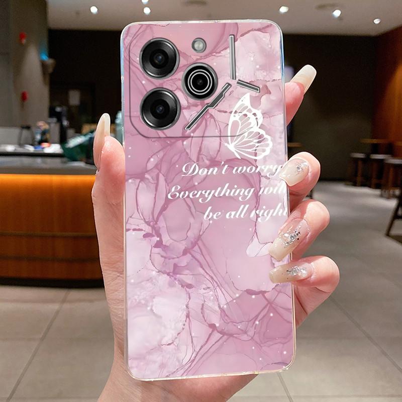 Phone Case For Tecno Pova 6 Pro 5G LI9 Case Tecno Pova 6 5G LI7 Back Cover Luxury Butterfly Flowers Transparent Soft TPU Casing