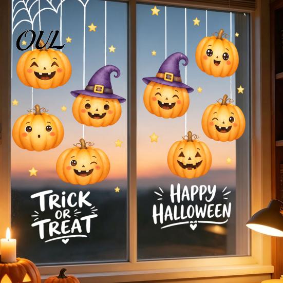 Festive Party Supplies for Halloween Castle Pet Static Cling Window Stickers, Spooky Bat Pumpkin Easy Peel Stick Wall Art Floral Glass Decals,