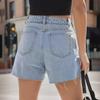 Women's Stylish Raw Edge Denim Shorts: Simple, Versatile Design for Popular European and US Markets