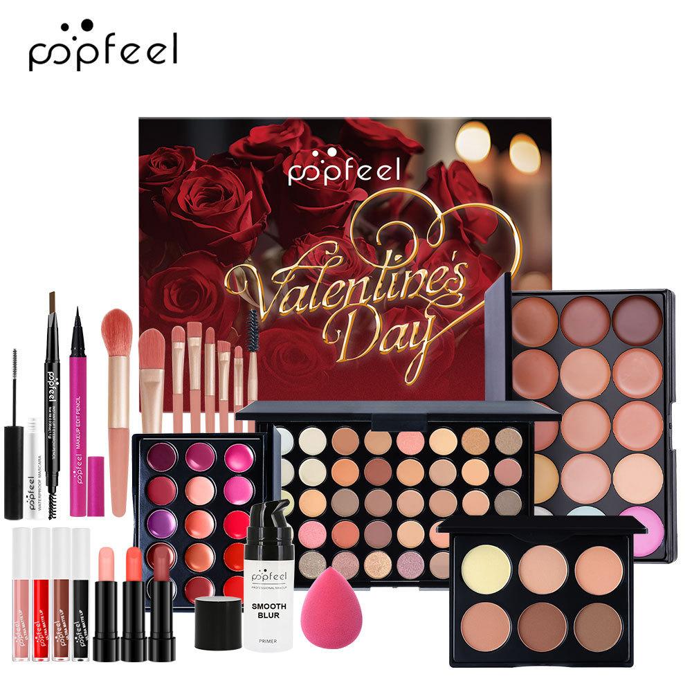 Valentine's Day Full Face Makeup Kit - All-in-One Cosmetic Gift with 35-Color Eyeshadow Palette, Contour Palette, Lipsticks, Brushes Holiday Gift Box