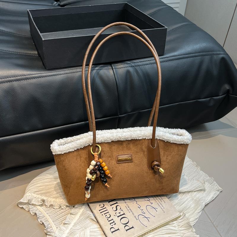 Simple retro suede matte bag women's 2025 new trendy large-capacity shoulder underarm bag commuter tote bag