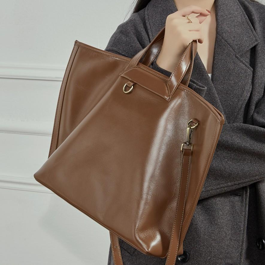 Top Layer Vegetable Tanned Simple Underarm Bag Single Shoulder Crossbody Bag Commuting Large Capacity Tote Bag