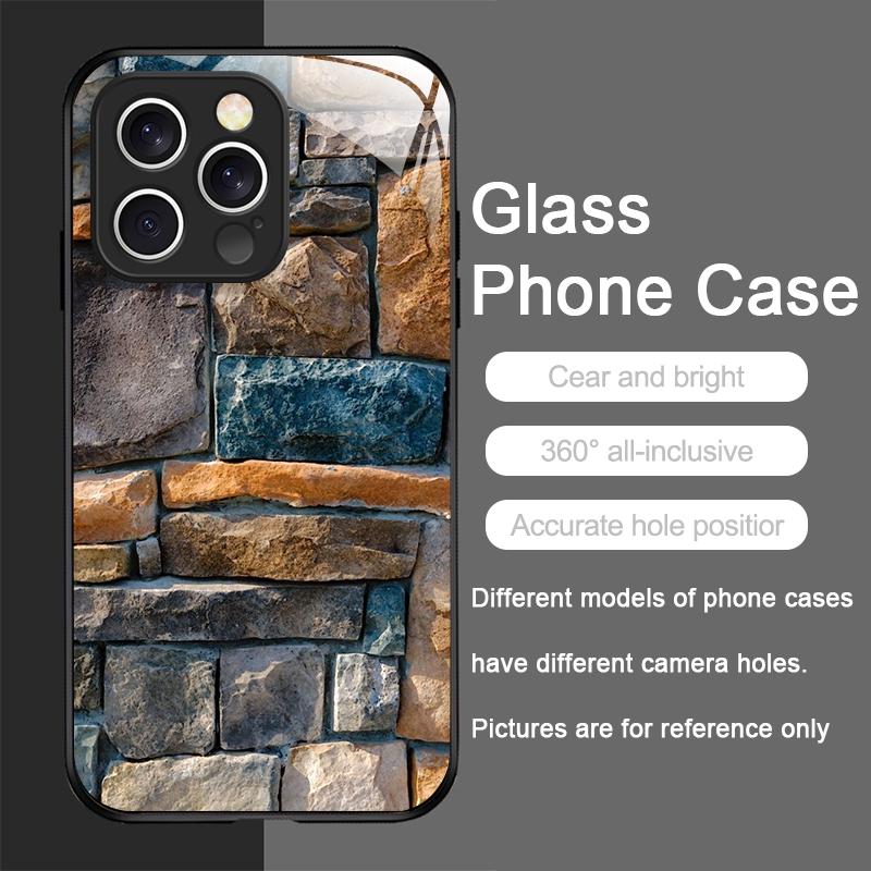 

Creative Colorful Brick Texture Printed Tempered Glass Phone Case for IPhone 17 16 Pro Max 15 14 Plus 13 12 Mini 11 PROMAX Cover iPhone 16e