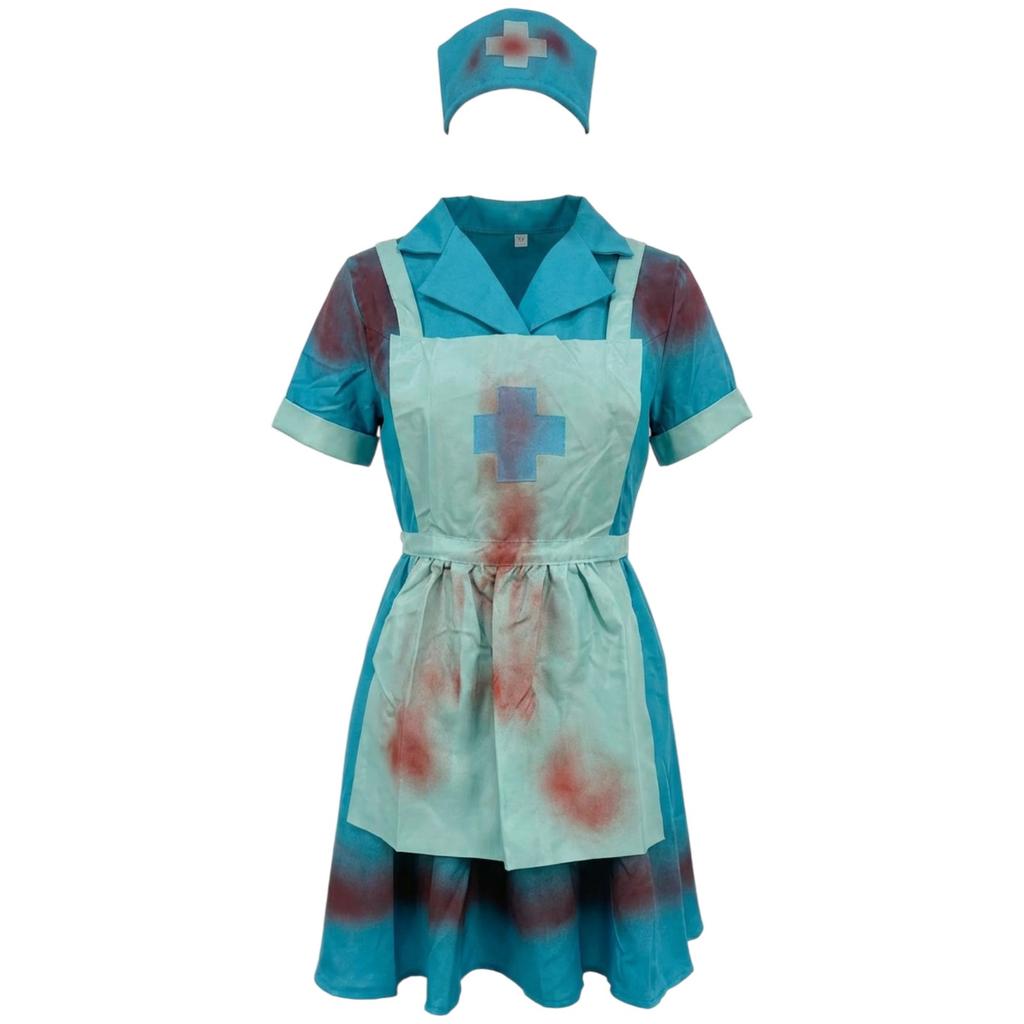 Adult Halloween Nurse Costume Set Includes Dress Apron and Cap Suitable for Role Play and Themed Events Party Outfit