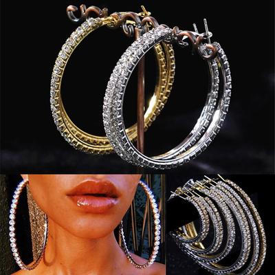 Pendientes de Botón Grandes de Strass Plata Oro Pendientes Largos Colgantes Joyería Pendientes de Aro de Cristal