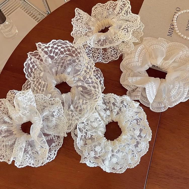 Creamy Satin Blue Stripe Oversized Scrunchie for Women