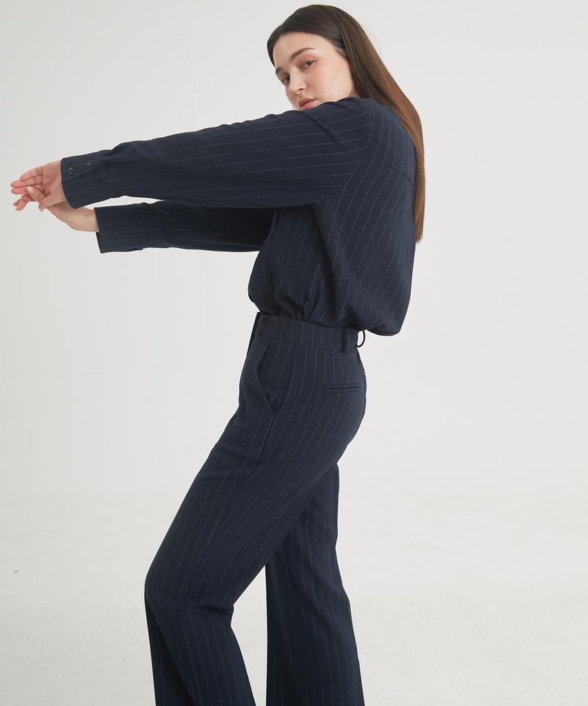 THEFRHT Wool Stripe Flare Pants (Navy)