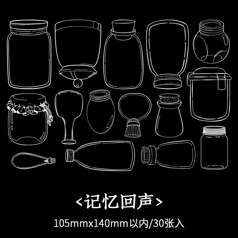 30 pcs Clear glass bottle PET Sticker Decorative collage Scrapbooking Diary Album Stationery Adhesive Labels Stickers
