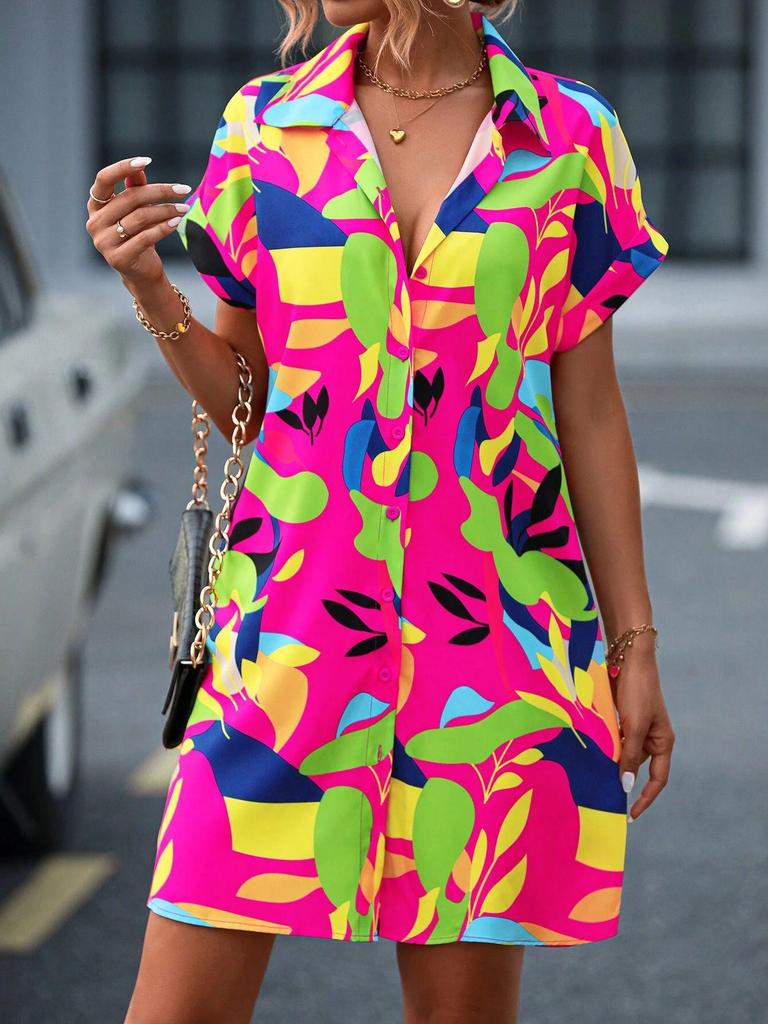2026 Women's Summer Floral Print Short-Sleeve Cardigan Dress